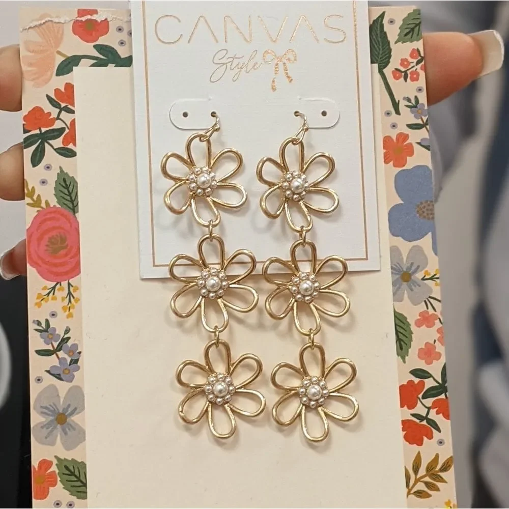 Pearl & Gold Flower Drop Earrings | Romantic Statement Jewelry